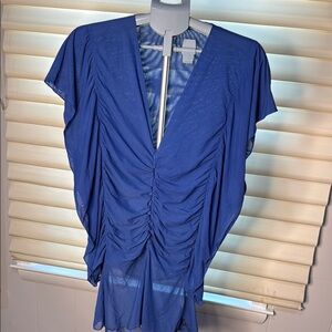 Lolita NYC made in Italy Blue Ruched top / Swim Coverup with Flutter Sleeves M
